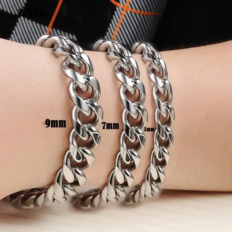 Simple 3-11mm Stainless Steel Cuban Link bracelet